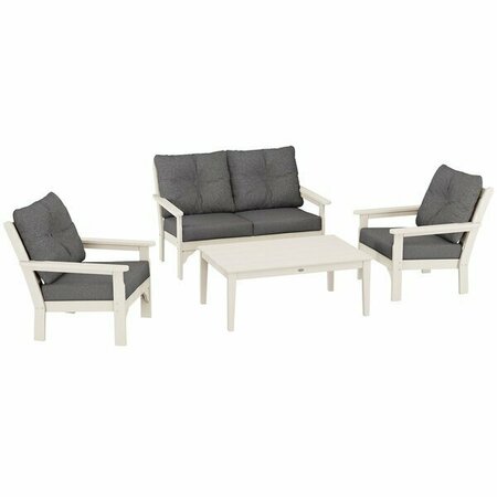 POLYWOOD Vineyard Sand / Ash Charcoal 4-Piece Deep Seating Patio Set with Chairs and Settee 633PWSSA5986